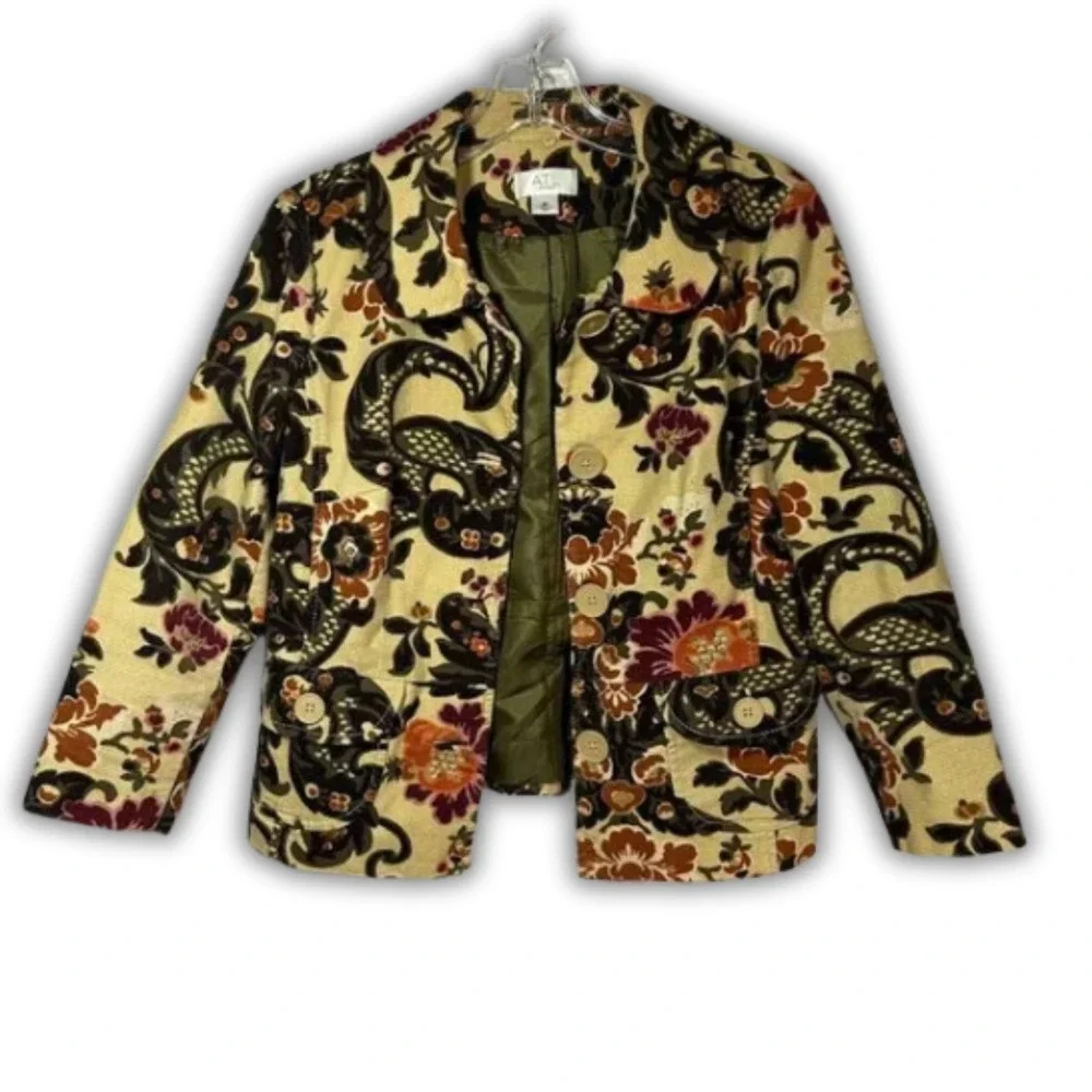 ATL Womens Corduroy Brocade Paisley Regency Eclectic 6 Petite Blazer Floral 6P - Picture 1 of 9